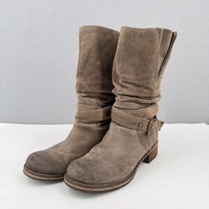 Clarks Majorca Villa Leather Suede Boots Women's 7.5M Slouch Biker Taupe 63165